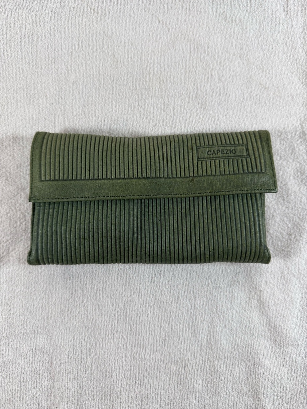 Vintage Capezio Olive Ribbed Fold-Over Wallet Clutch